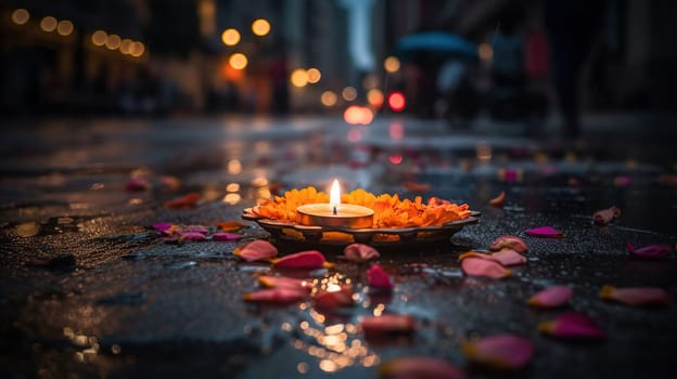 Candle light on Diwali or Deepawali festival in India, generative ai