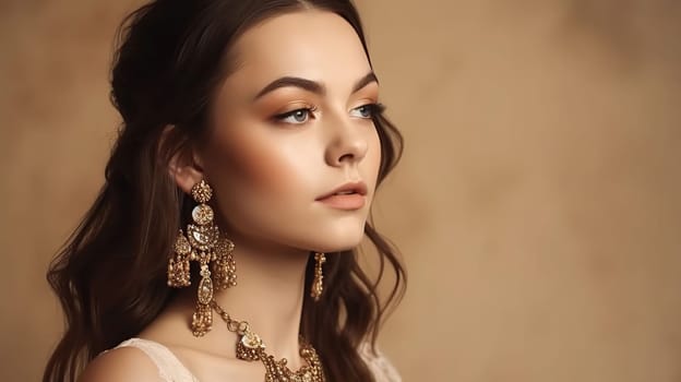 Beautiful young woman wearing stylish jewelry, generative ai