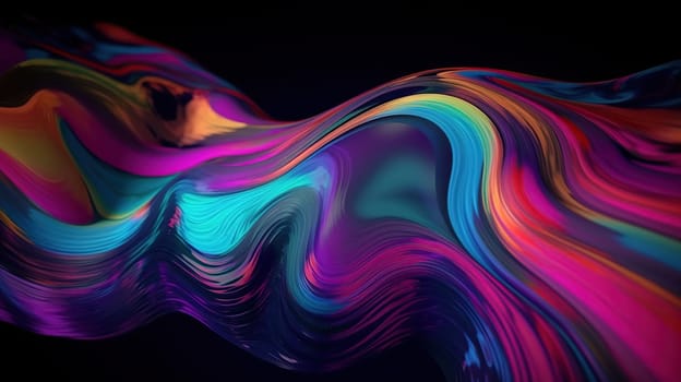 Abstract fluid iridescent holographic neon curved wave in motion colorful background 3d render. Generative Ai