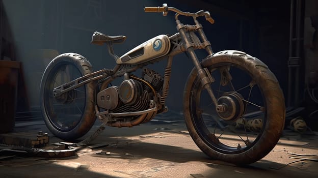 industrial bycicle concept art, detailed, futuristic, rustic, 3D Illustration, generative ai