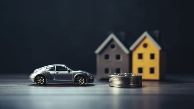 saving money small toy car with house loan concept finance growth and property, generative ai