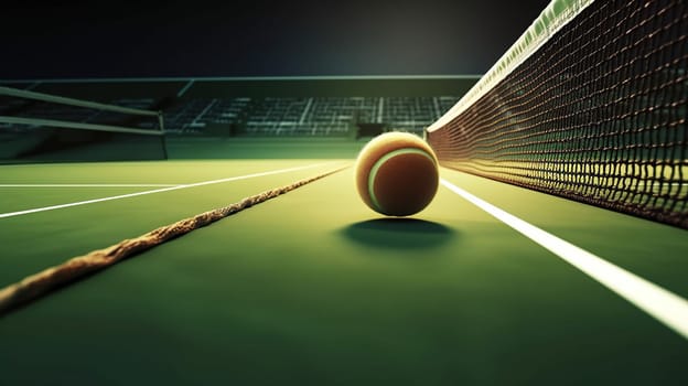 Tennis point. Tennis ball hitting the line for a point, generative ai