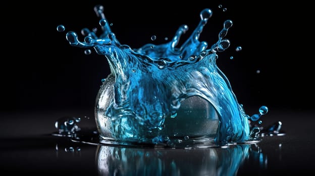 water drop splash in a camera lens on dark background, generative ai