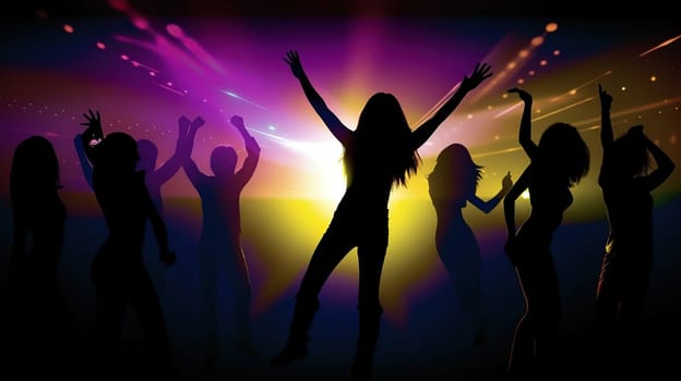 Young people dancing in night club, generative ai