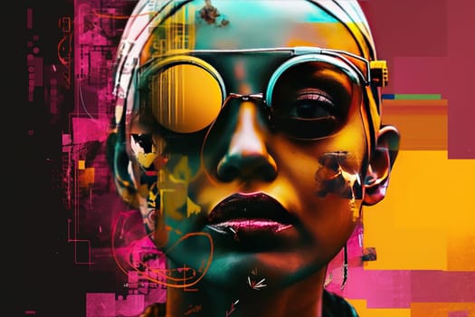 This painting depicts a young woman in a steampunk outfit standing in front of industrial machinery. The intricate details of her clothing and the machinery create a unique and captivating atmosphere. The image is generated with the use of an AI.