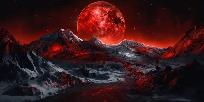 This breathtaking artwork print captures the beauty of a Martian sunset over a stunning landscape of the red planet. The use of warm colors and dramatic lighting creates a sense of awe and wonder, making it the perfect addition to any space-themed decor. The image is generated with the use of an AI.