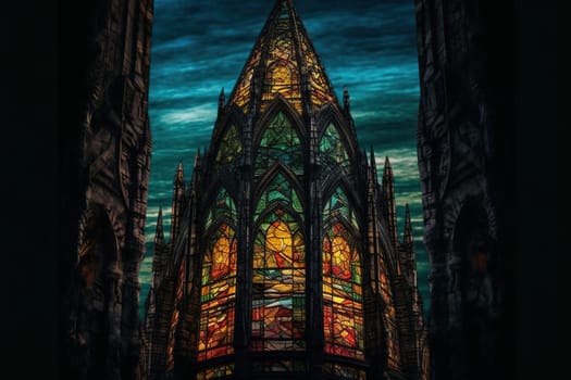 This digital artwork features a peaceful temple adorned with vibrant frescoes on the walls. The intricate details and stunning colors of the frescoes are sure to catch the eye and transport the viewer to a place of tranquility. The image is generated with the use of an AI.