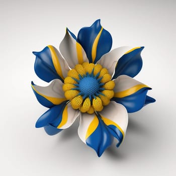This vibrant painting captures the beauty of a flower with its delicate yellow, white, and blue petals against a contrasting background. The image is generated with the use of an AI.