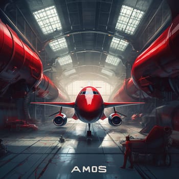 This painting depicts a red plane soaring through the skies above Hungary. The image is generated with the use of an AI.