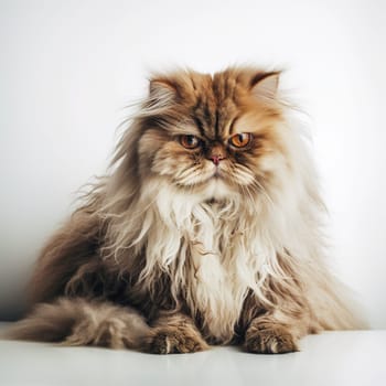 This image depicts a cute and cuddly fluffy cat. The details and textures of the fur are beautifully rendered, making the cat look almost lifelike. The image is generated with the use of an AI.