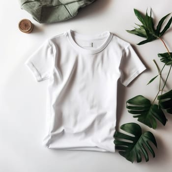A digital mockup of a white t-shirt on a plain background, perfect for showcasing your own designs. The image is generated with the use of an AI.