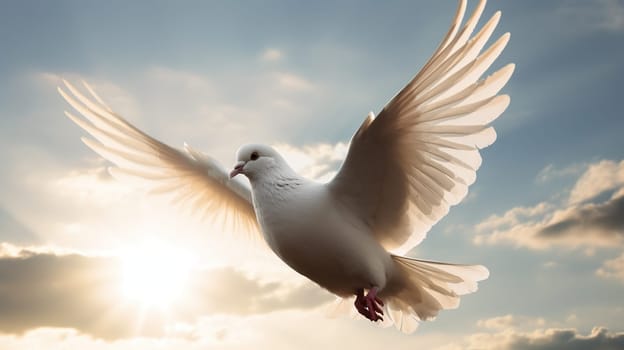 This captivating painting portrays a peaceful dove, the timeless symbol of harmony and unity. With its serene ambiance and intricate details, this artwork serves as a reminder of the importance of peace in our world. The image is generated with the use of an AI.