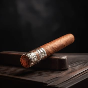 Experience the refined indulgence of a cigar resting on a table in this captivating painting. The careful attention to detail and the interplay of light and shadow create a sense of sophistication and relaxation, making it a perfect choice for those who appreciate the art of leisure. The image is generated with the use of an AI.
