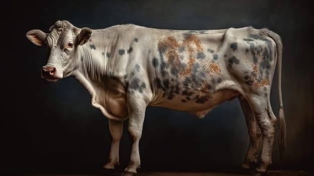 Experience the raw power and grace of a dappled bull in motion in this captivating painting. The dynamic brushstrokes and intricate details bring the majestic creature to life, making it a perfect centerpiece for those who admire the strength and beauty of nature. The image is generated with the use of an AI.
