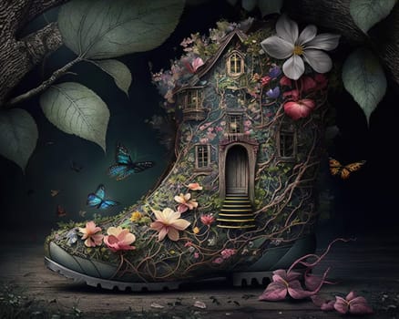 Step into the comfort of cozy footwear with this heartwarming painting that captures the essence of shoes feeling like home. The intricate details and warm hues evoke a sense of familiarity and belonging, making it a perfect addition to any space that values comfort and relaxation. The image is generated with the use of an AI.