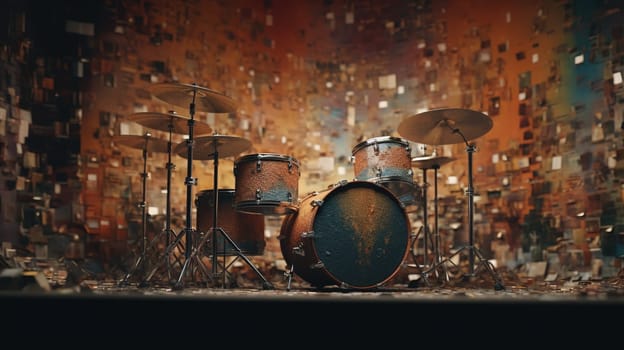 Feel the energy and pulse of music as the drummer unleashes their talent on the captivating drum kit. This dynamic painting captures the essence of rhythmic beats and the power of percussion. Immerse yourself in the world of music with this captivating artwork. The image is generated with the use of an AI.