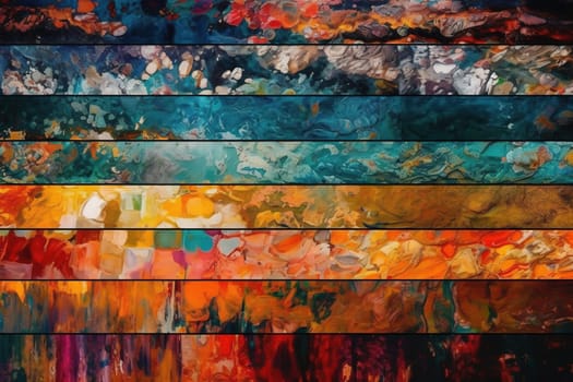 This painting is a stunning work of abstract art featuring horizontal lines of various colors that blend together beautifully. The composition is both calming and captivating, making it the perfect addition to any modern interior. The image is generated with the use of an AI.