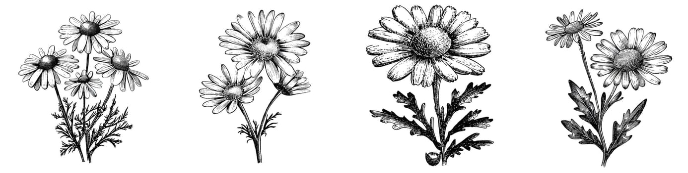 Illustrative image of chamomile flowers. Chamomile or camomile is the common name for several daisy-like plants of the family Asteraceae