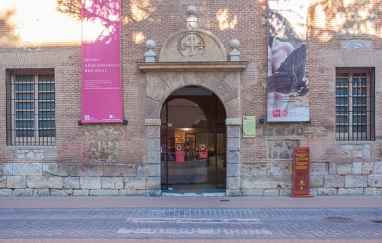 Alcala de Henares, Spain - Oct 10th, 2020: Main entrance gate. Regional Archaeological Museum of Madrid