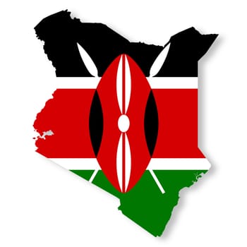 A Kenya flag map on white background with clipping path to remove shadow 3d illustration