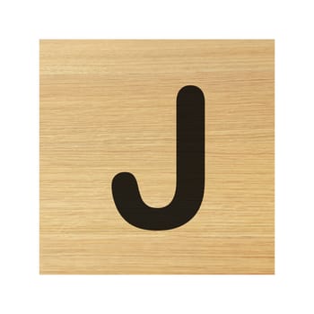 A capital J wood block on white with clipping path