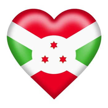 A Burundi flag heart button isolated on white with clipping path 3d illustration