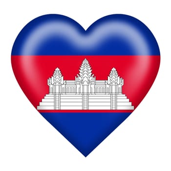 A Cambodia flag heart button isolated on white with clipping path 3d illustration