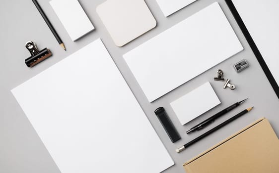 Corporate identity mockup. Blank stationery set. Responsive design template. Flat lay.