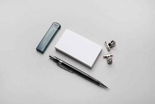 Blank branding stationery set. Business brand template on gray paper background.