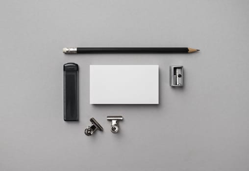 Brand identity mockup. Blank corporate stationery set. Copy space for text. Flat lay.
