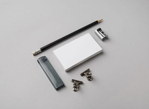 Blank stationery set on gray paper background. ID template. Mockup for branding identity for designers.