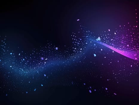 Blue particles wave background. Abstract dynamic mesh. Big data technology. Generative AI.