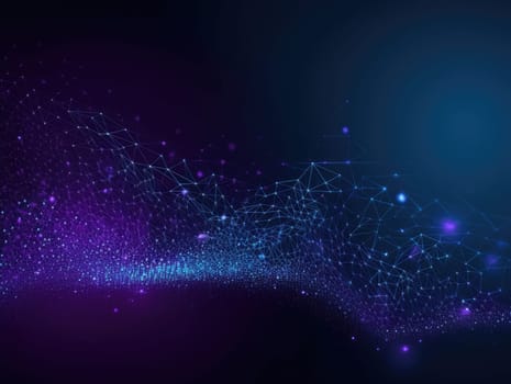 Blue particles wave background. Abstract dynamic mesh. Big data technology. Generative AI.