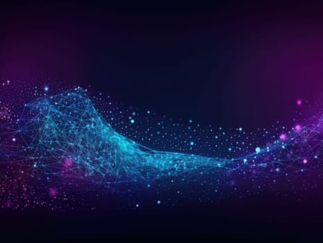 Blue particles wave background. Abstract dynamic mesh. Big data technology. Generative AI.
