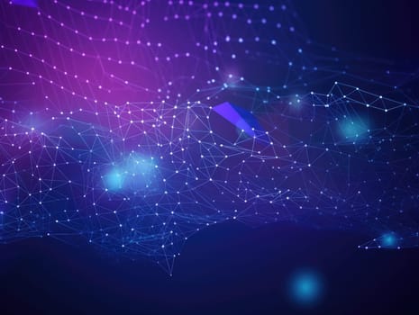 Blue particles wave background. Abstract dynamic mesh. Big data technology. Generative AI.