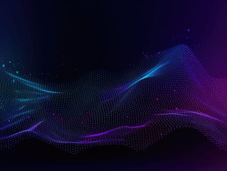 Blue particles wave background. Abstract dynamic mesh. Big data technology. Generative AI.