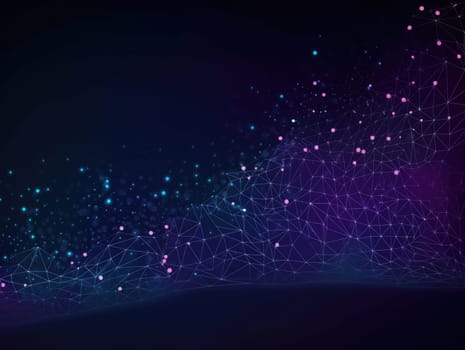 Blue particles wave background. Abstract dynamic mesh. Big data technology. Generative AI.