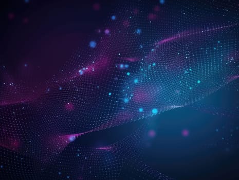 Blue particles wave background. Abstract dynamic mesh. Big data technology. Generative AI.