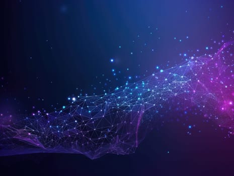 Blue particles wave background. Abstract dynamic mesh. Big data technology. Generative AI.