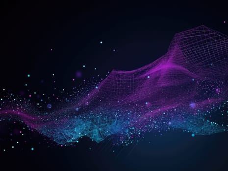 Blue particles wave background. Abstract dynamic mesh. Big data technology. Generative AI.