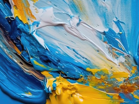 Abstract blue and yellow paint background. Acrylic texture background, Generative AI.