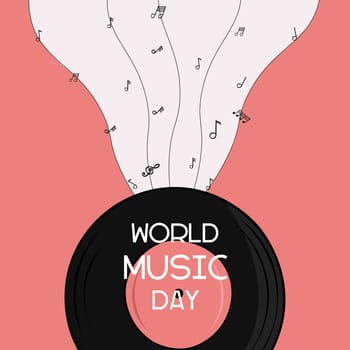 World Music Day with vinyl disc vector. Music Day Poster, June 21st