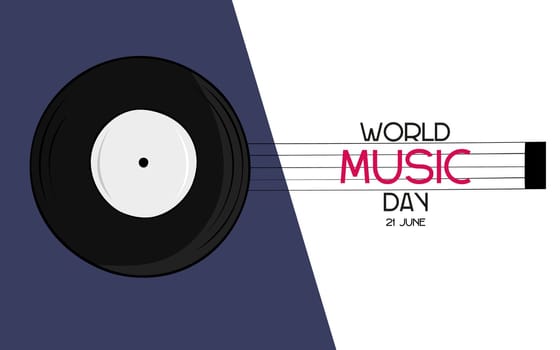 World Music Day with vinyl disc vector. Music Day Poster, June 21st