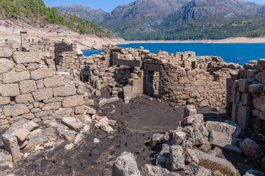 Old ruins of Vilarinho das Furnas, was a village, located in Campo de Geres, Terras de Bouro, on margins of River Homem, in 1972, it was intentionally submerged.