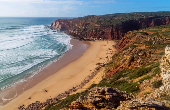 Beautiful empty beach in Algarve west coast, Portugal