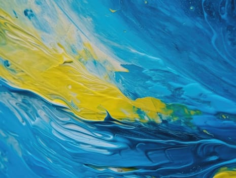 Abstract blue and yellow paint background. Acrylic texture background, Generative AI.