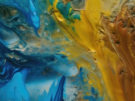 Abstract blue and yellow paint background. Acrylic texture background, Generative AI.