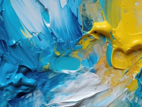 Abstract blue and yellow paint background. Acrylic texture background, Generative AI.