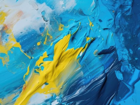 Abstract blue and yellow paint background. Acrylic texture background, Generative AI.
