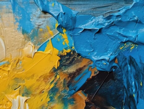 Abstract blue and yellow paint background. Acrylic texture background, Generative AI.